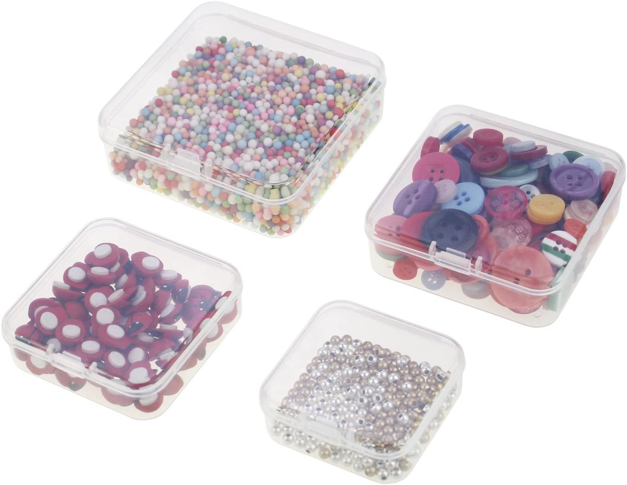 LJY 32 Pieces Mixed Sizes Square Empty Mini Clear Plastic Storage