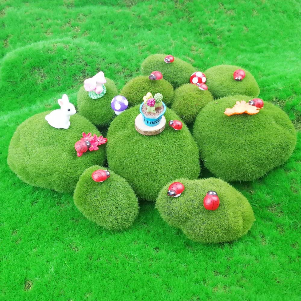 Miniature Fairy Garden Faux Moss Rocks - Set of 10 - Buy 3 Save $5