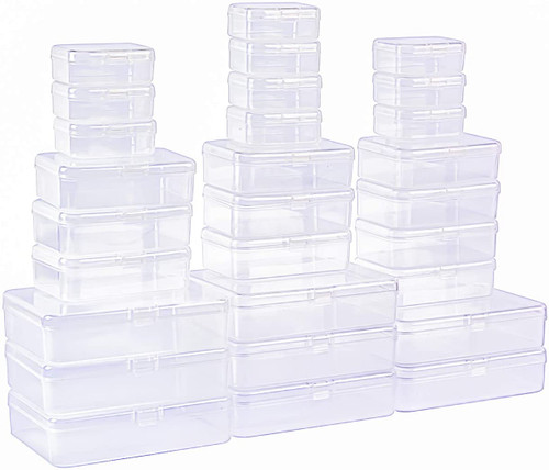 LJY 28 Pieces Mixed Sizes Rectangular Empty Mini Plastic Storage Containers with Lids