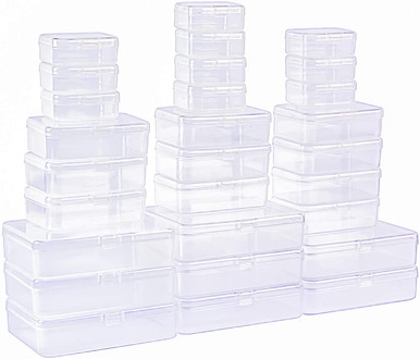 28 Pieces Mixed Sizes Rectangular Empty Mini Plastic Storage Containers  With Lid