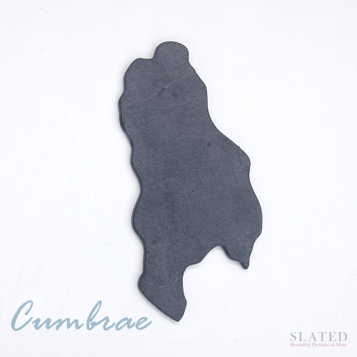 The Scottish island of Cumbrae, otherwise known as Millport, cut from natural slate and fully backed with soft felt.  
For use as a cheese board, tableware or can be hung on the wall for use as a black board or we can make it into a clock for you too. See our hanging discs in our "Everything Else" section.
This handsome slate map makes an extremely elegant Scottish gift for those with this little island close to their heart.
