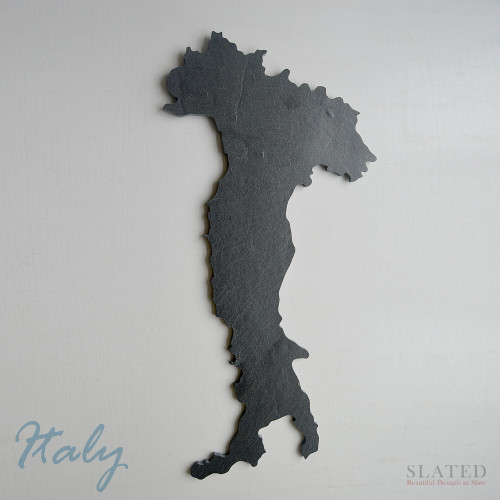 A piece of beautiful natural slate in the shape of the map of Italy. Fully backed with soft felt, our Italy slate can be used on the table for serving your favourite Parma ham and olives, or simply to decorate the home. 
The Italy slate looks stunning on the wall too. Why not add one of our easy to use hanging discs to your order and display this eye catching slate map of Italy on the wall of your home for all to admire.
Made in Scotland. International shipping available.  A piece of beautiful natural slate in the shape of the map of Italy. Fully backed with soft felt, our Italy slate can be used on the table for serving your favourite Parma ham and olives, or simply to decorate the home. 
The Italy slate looks stunning on the wall too. Why not add one of our easy to use hanging discs to your order and display this eye catching slate map of Italy on the wall of your home for all to admire.
Made in Scotland. International shipping available.