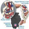 Flexible 3D license plate magnet with molded details and full magnetic backing.
