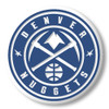 Denver Nuggets logo magnet featuring crossed pickaxes, mountain peak, and basketball design in navy blue and white.