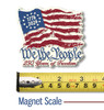 Vintage style USA flag magnet beside a ruler for scale, measuring 3 inches wide by 2.7 inches tall.