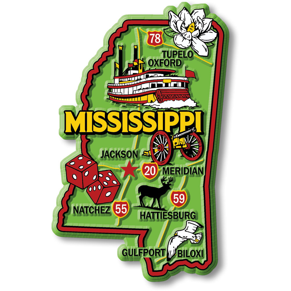 Mississippi Colorful State Map Magnet - ClassicMagnets.com