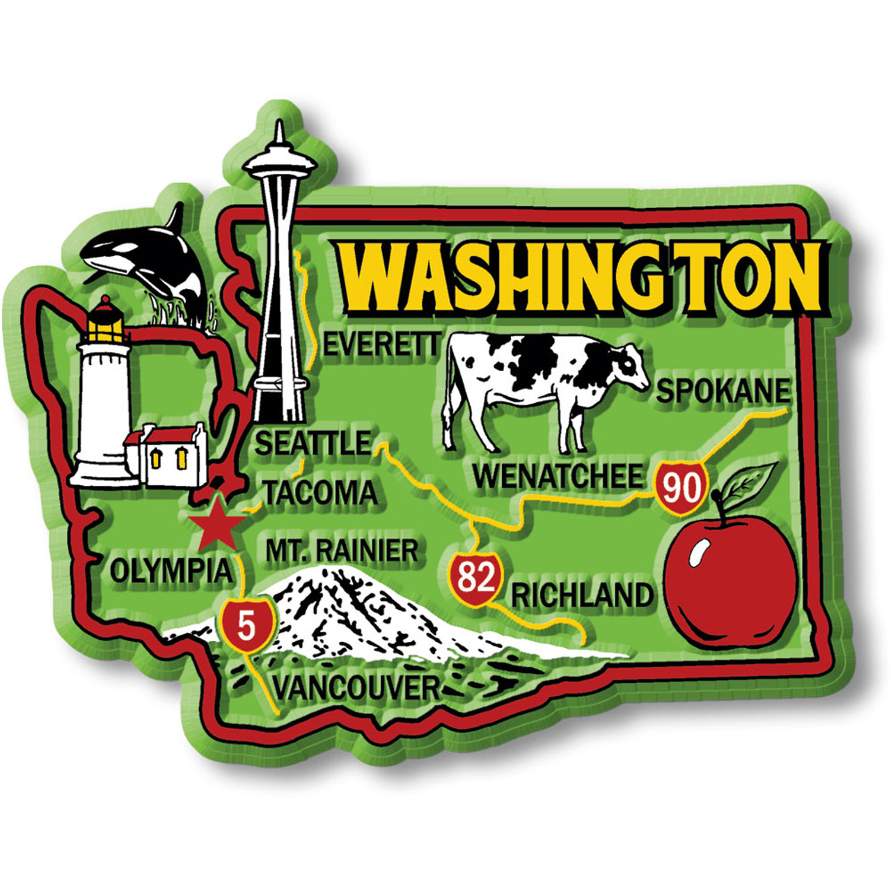 Made in USA Washington Premium State Magnet by Classic Magnets 2.6" x 1.8" 