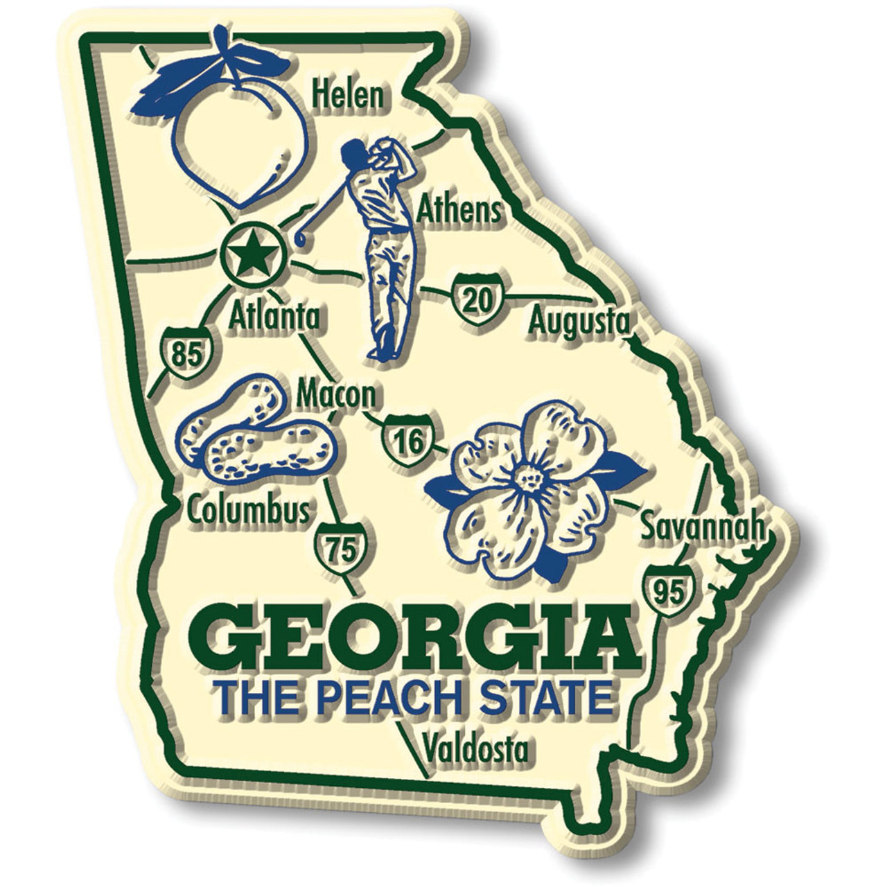 Georgia Jumbo State Magnet by Classic Magnets, Collectible Souvenirs Made in The USA