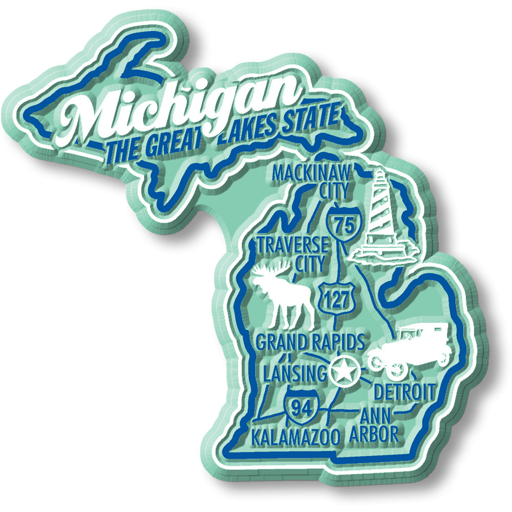 Michigan State Souvenir Magnet - 3D Rubber Vintage Style Collectible Made In USA