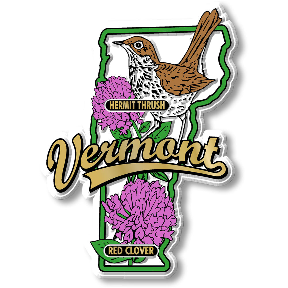専用☆当時物USAヴィンテージカード フラワー他⑤＆アニマル⑩＆アールデコ①② Vermont State Bird & Flower Map Magnet design features a Hermit Thrush
