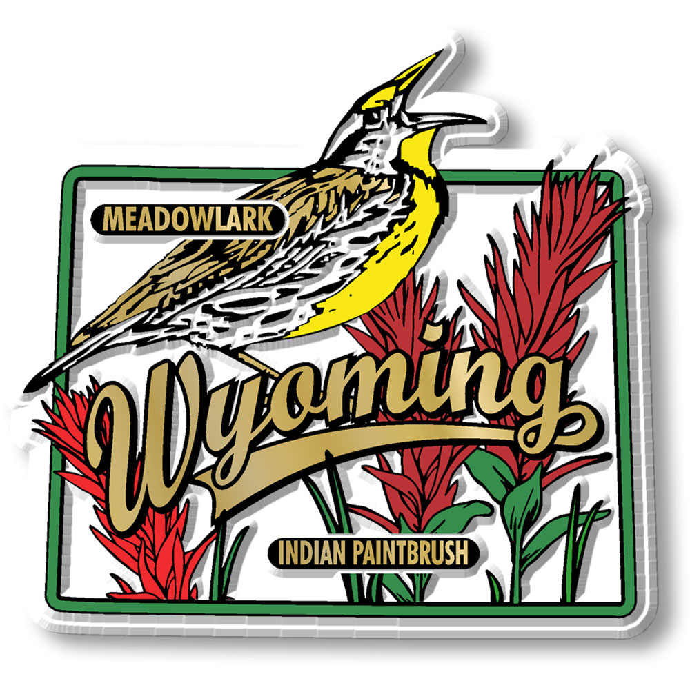 専用☆当時物USAヴィンテージカード フラワー他⑤＆アニマル⑩＆アールデコ①② Wyoming State Bird & Flower Map Magnet design features a Meadowlark