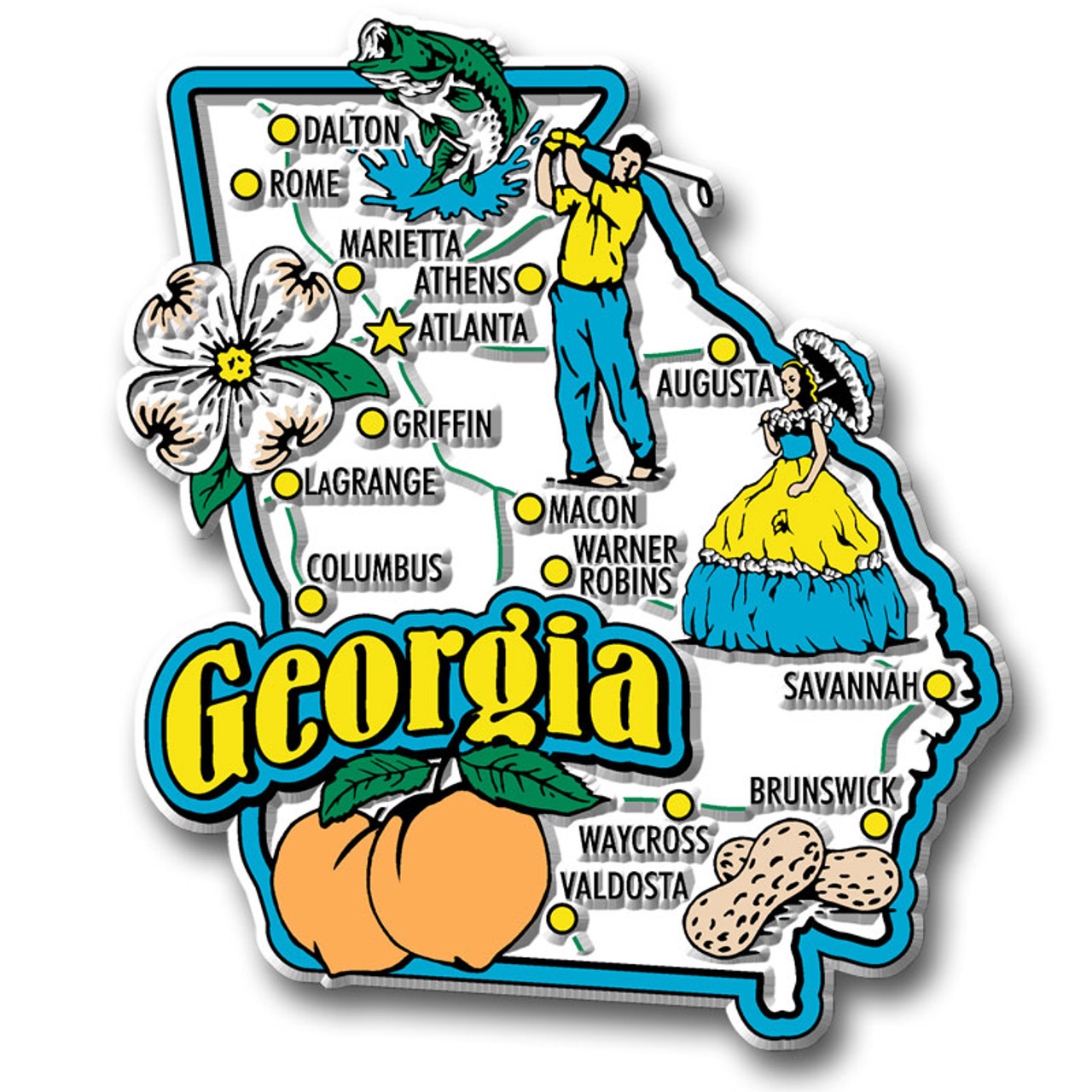 Georgia Jumbo State Magnet by Classic Magnets, Collectible Souvenirs Made in The USA