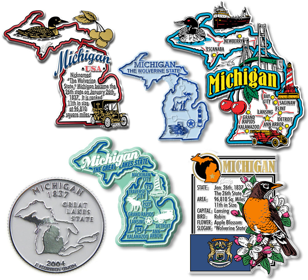 Six-Piece State Magnet Set - Wisconsin Souvenir Refrigerator Magnets, USA Made, 0.1" Thick Rubber