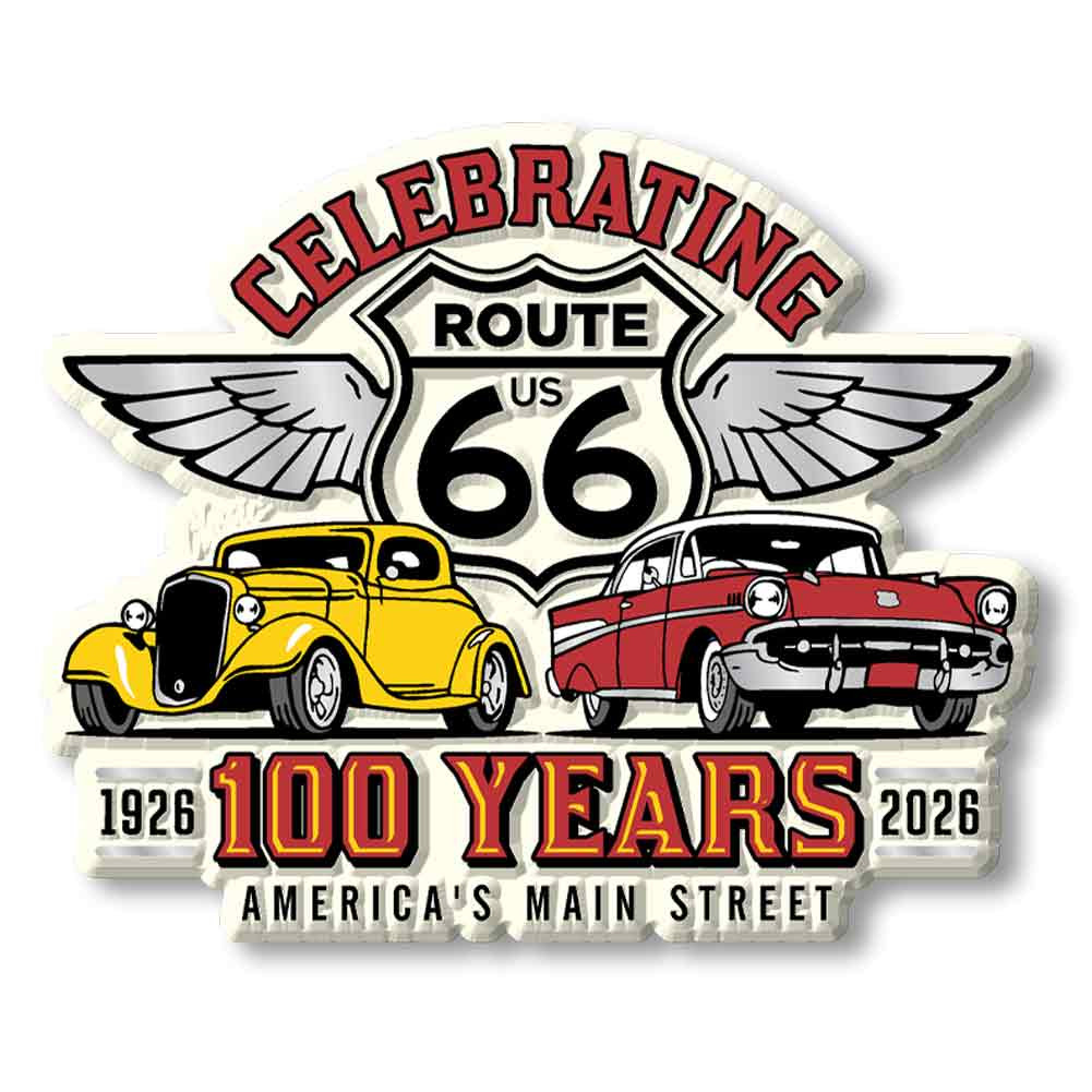 Route 66 100 Years Cars & Shield Magnet - ClassicMagnets.com