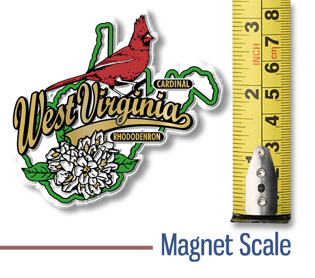 West Virginia State Bird & Flower Map Magnet design features a Cardinal