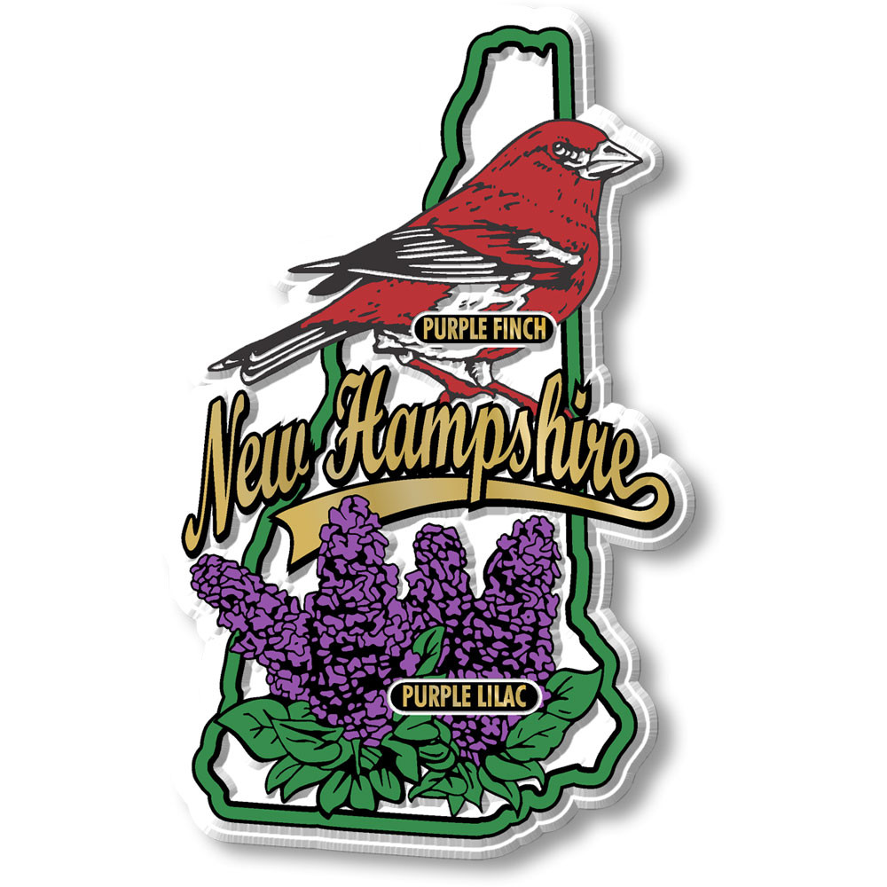 New Hampshire State Bird and Flower Map Magnet by Classic Magnets