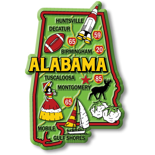 Alabama Colorful State Magnet by Classic Magnets, 2.4" x 3.6", Collectible Souvenirs Made in the USA