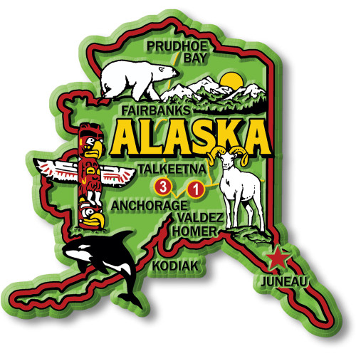 Alaska Colorful State Magnet by Classic Magnets, 3.5" x 3.3", Collectible Souvenirs Made in the USA