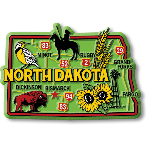 North Dakota Colorful State Magnet by Classic Magnets, 3.4" 2.3", Collectible Souvenirs Made in the USA