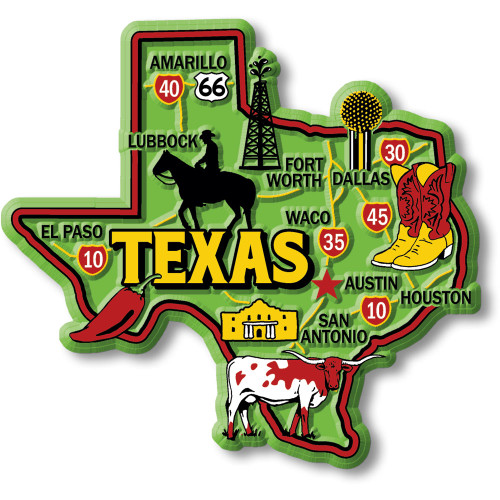 Texas Colorful State Magnet by Classic Magnets, 3.5" x 3.3", Collectible Souvenirs Made in the USA