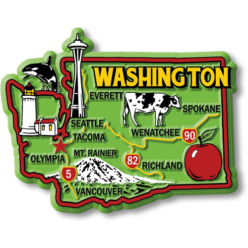 Washington Colorful State Magnet by Classic Magnets, 3.3" x 2.6", Collectible Souvenirs Made in the USA