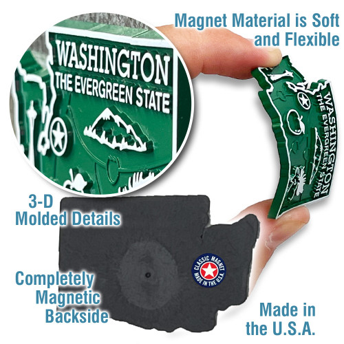 Washington Small State Magnet by Classic Magnets, 2.1" x 1.4", Collectible Souvenirs and Gifts Made in the USA