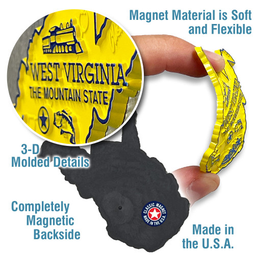West Virginia Small State Magnet by Classic Magnets, 2.6" x 2.4", Collectible Souvenirs Made in the USA