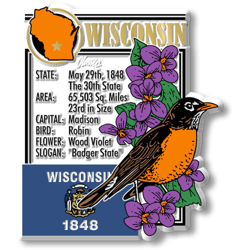 Wisconsin State Montage Magnet by Classic Magnets, 2.9" x 3.3", Collectible Souvenirs Made in the USA