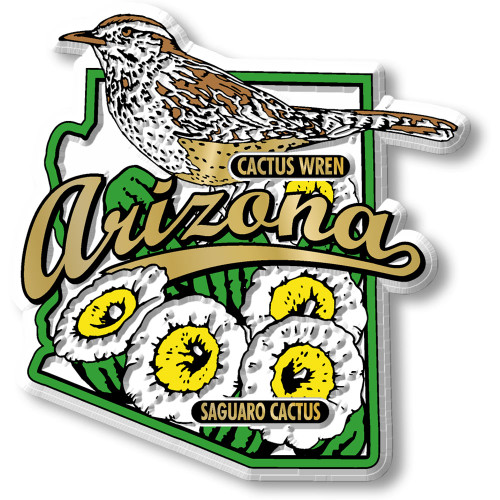 Arizona State Bird and Flower Map Magnet by Classic Magnets, Collectible Souvenirs and Gifts Made in the USA