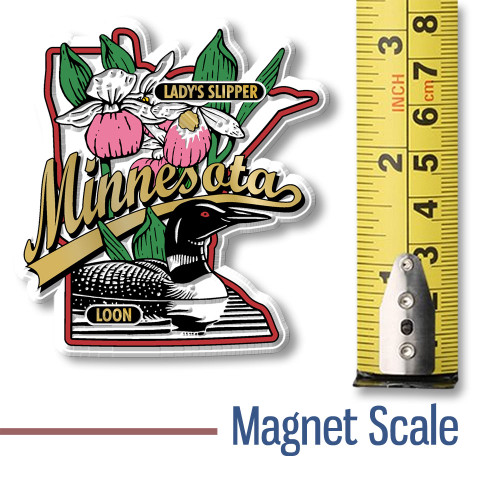 Minnesota State Bird and Flower Map Magnet by Classic Magnets, Collectible Souvenirs and Gifts Made in the USA