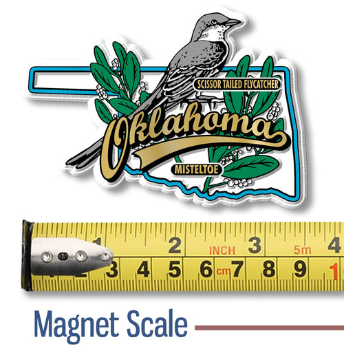 Oklahoma State Bird and Flower Map Magnet by Classic Magnets, Collectible Souvenirs and Gifts Made in the USA