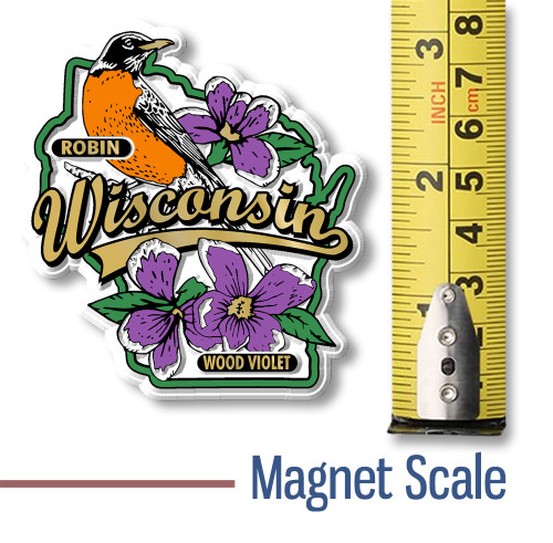 Wisconsin State Bird and Flower Map Magnet by Classic Magnets, Collectible Souvenirs and Gifts Made in the USA