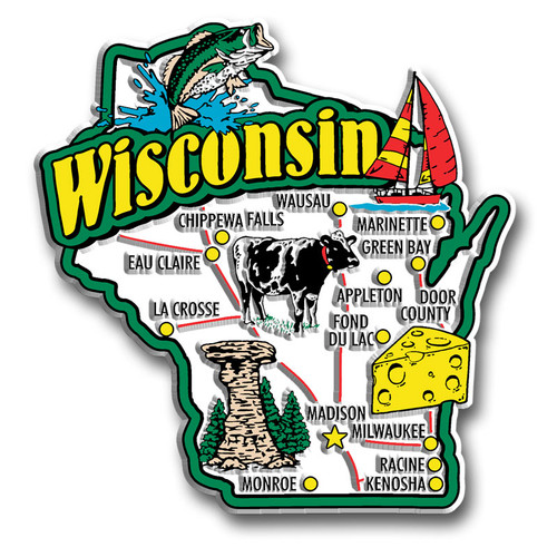 Wisconsin Jumbo State Magnet by Classic Magnets, Collectible Souvenirs Made in the USA