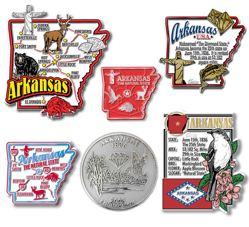 Arkansas Six-Piece State Magnet Set by Classic Magnets, Includes 6 Unique Designs, Collectible Souvenirs Made in the USA