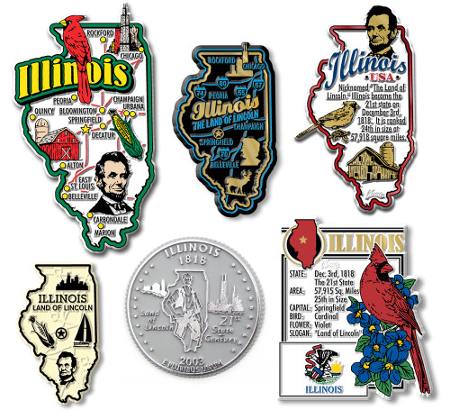 Illinois Six-Piece State Magnet Set by Classic Magnets, Includes 6 Unique Designs, Collectible Souvenirs Made in the USA