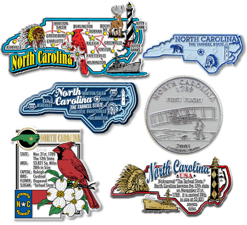 North Carolina Six-Piece State Magnet Set by Classic Magnets, Includes 6 Unique Designs, Collectible Souvenirs Made in the USA