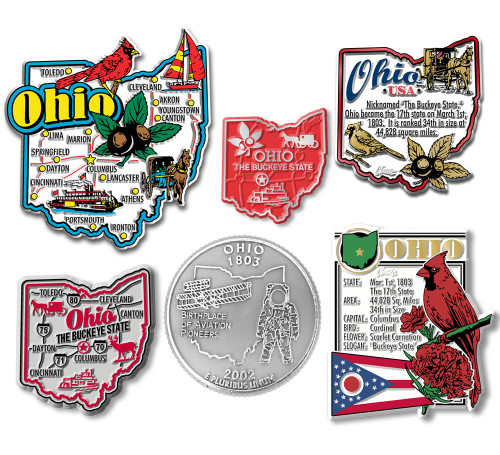 Ohio Six-Piece State Magnet Set by Classic Magnets, Includes 6 Unique Designs, Collectible Souvenirs Made in the USA