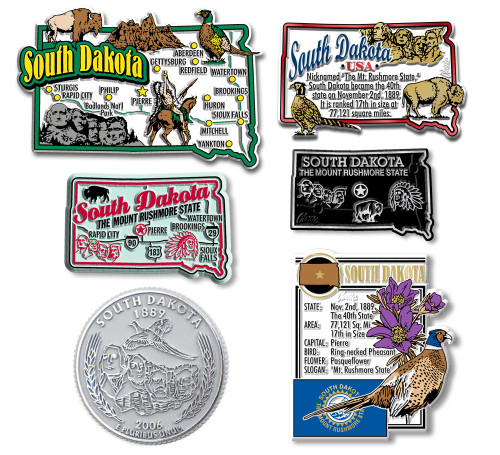 South Dakota Six-Piece State Magnet Set by Classic Magnets, Includes 6 Unique Designs, Collectible Souvenirs Made in the USA