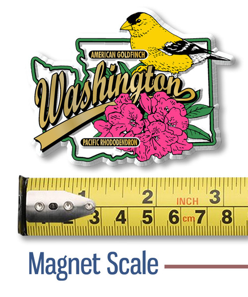 Washington State Bird and Flower Map Magnet by Classic Magnets, Collectible Souvenirs and Gifts Made in the USA