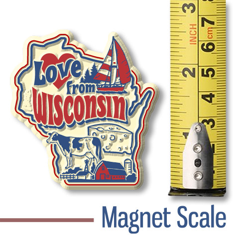 "Love from Wisconsin" Vintage State Magnet by Classic Magnets, Collectible Souvenirs and Gifts Made in the USA