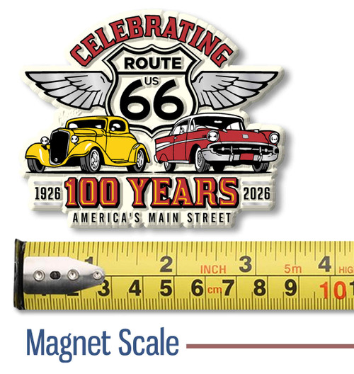 Route 66 100 Years Cars & Shield Magnet by Classic Magnets, Collectible Souvenirs and Gifts Made in the USA Route 66 100 Years Cars & Shield Magnet by Classic Magnets, Collectible Souvenirs and Gifts Made in the USA