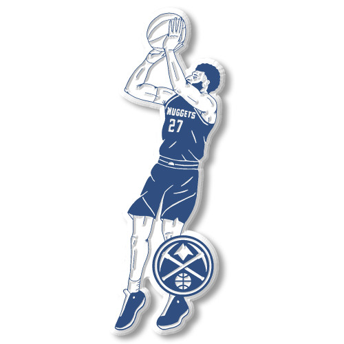 Denver Nuggets Jamal Murray magnet in shooting pose with number 27 jersey and mountain logo.