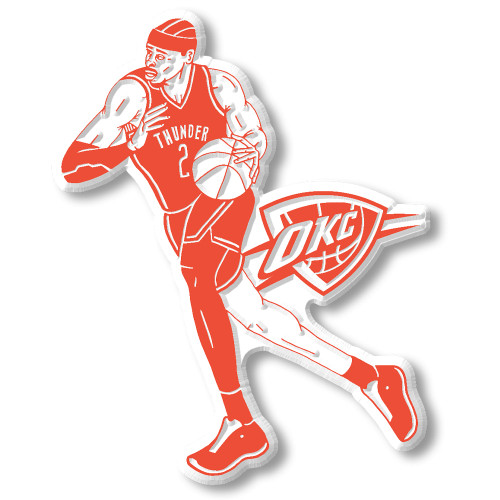 Oklahoma City Thunder Shai Gilgeous-Alexander magnet in driving pose with basketball and Thunder logo.