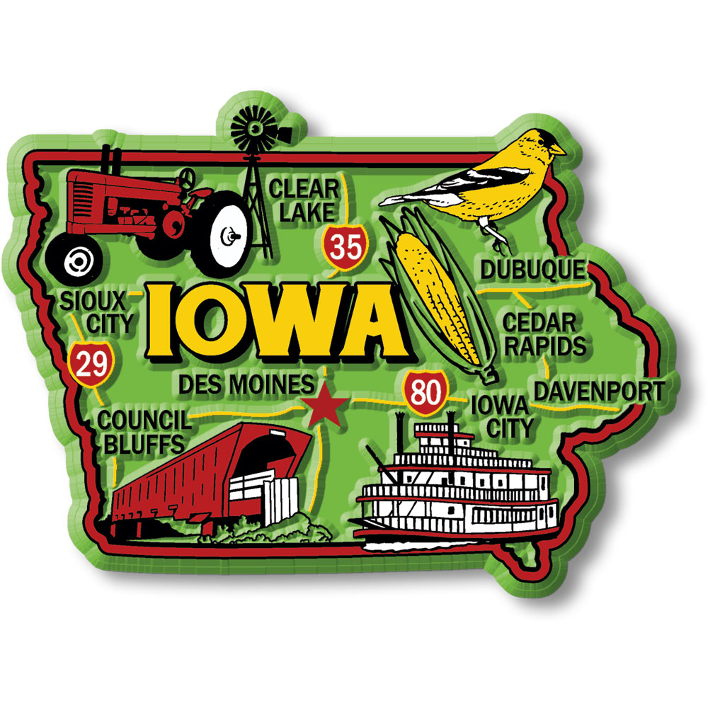 Iowa Colorful State Magnet by Classic Magnets, 3.4 x 2.6, Collectible Souvenirs Made in The USA