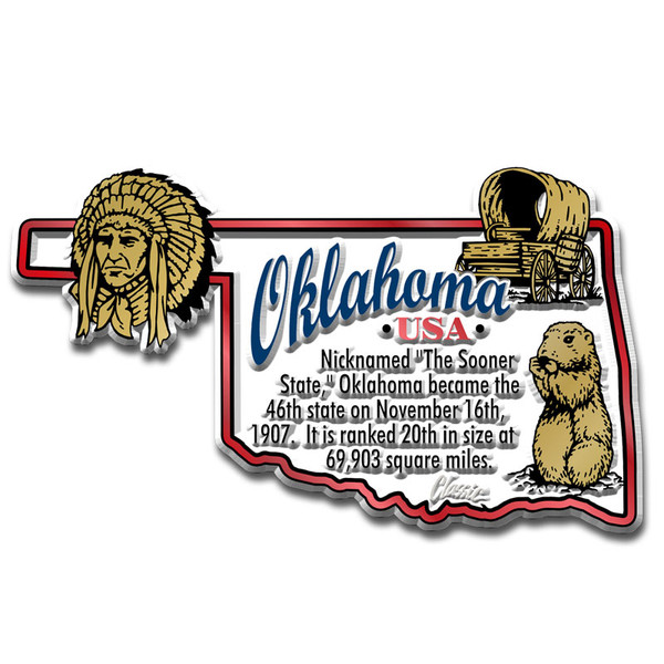 Oklahoma Native American Chief Wooden Magnet | Laser Cut Souvenir | 3 1/8 Inch Square Fridge Magnet
