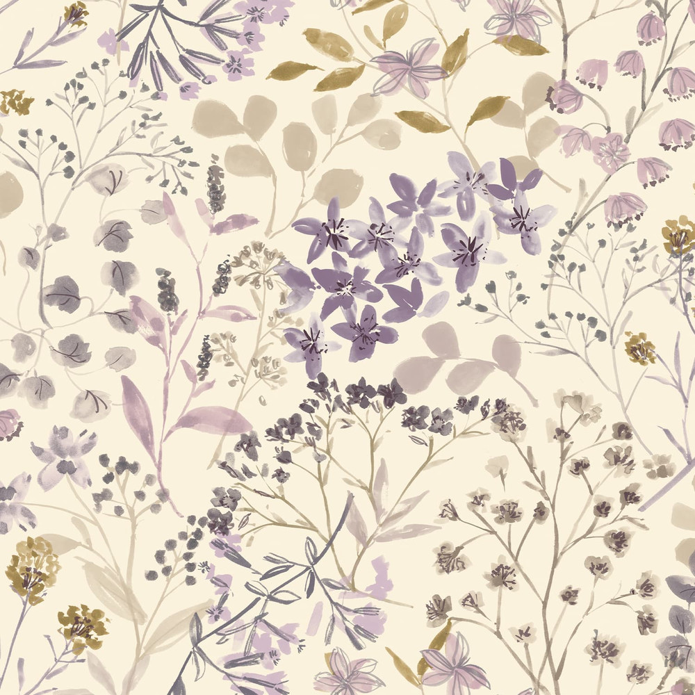 Watercolour Floral Purple Wallpaper