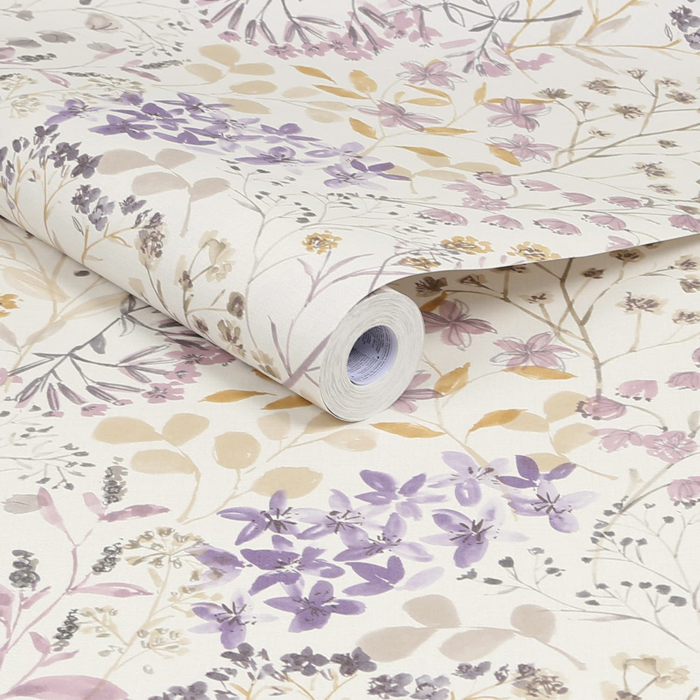 Watercolour Floral Purple Wallpaper