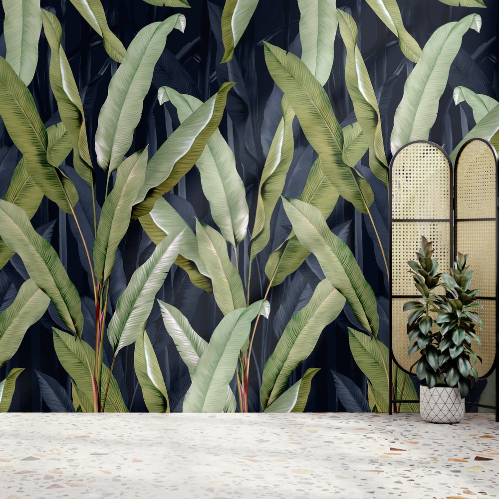 Banana Leaf Navy Bespoke Mural