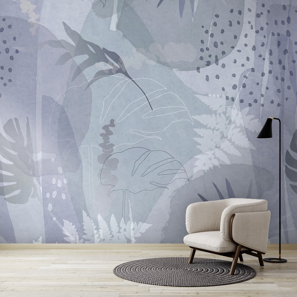 Abstract Leaf Indigo Bespoke Mural