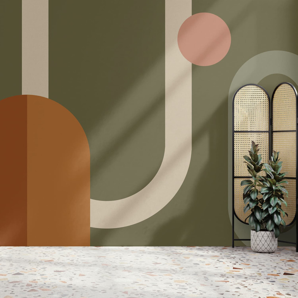 Oval Geo Pop Khaki Bespoke Mural